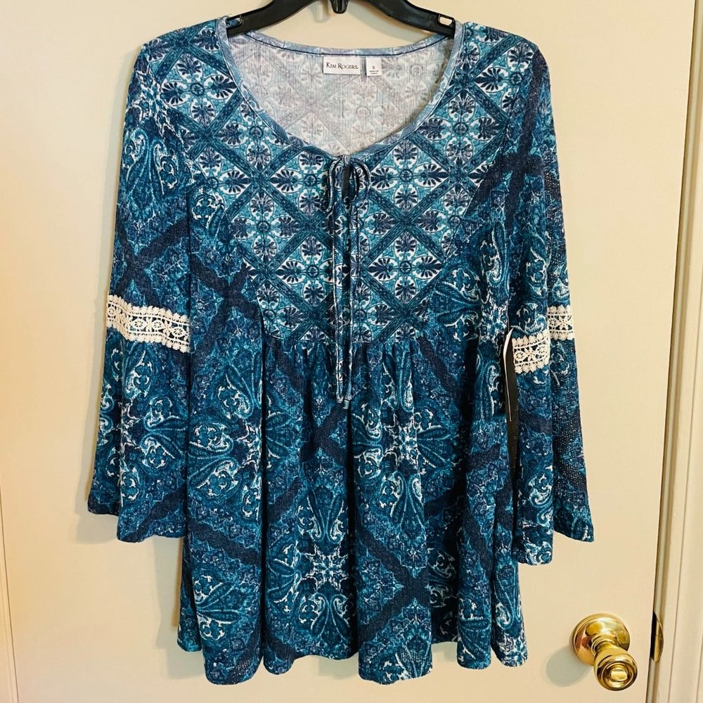 Kim Rogers 3/4 Bell Sleeve Knit Peasant Top